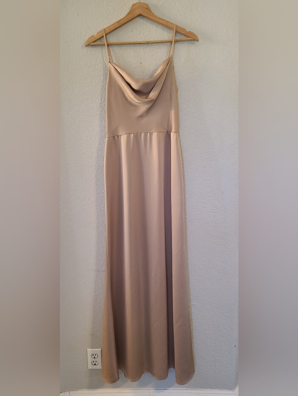 VOW'D Silky Satin Hickory Slip Dress Champagne Long Gown Maxi Dress Size 2